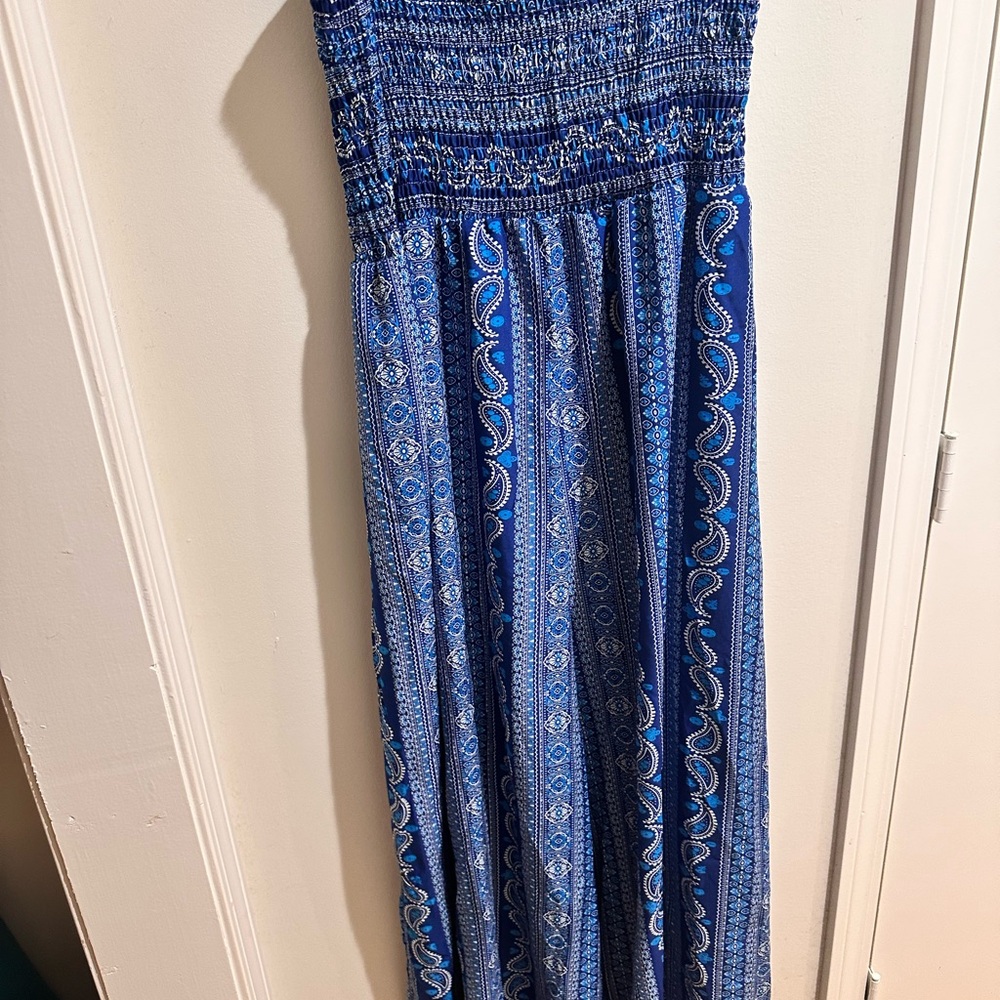 Blue Patterned Maxi StrapLess Romper